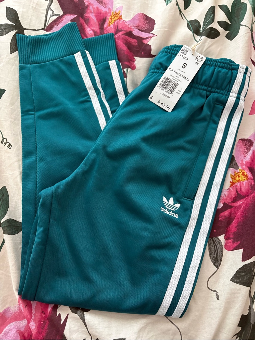Adidas Teal Green 3-Stripe Kids Track Pants Size Small NWT